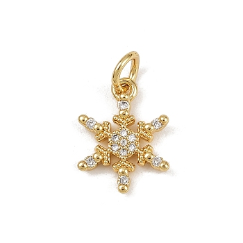 Brass Micro Pave Cubic Zirconia Charms, with Jump Ring, Golden, Snowflake, 14x11x2mm