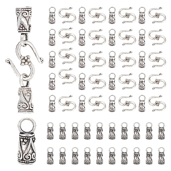 100PCS Tibetan Style Alloy Cord Ends with 100PCS Alloy Hook and S-Hook Clasps, Antique Silver, 11~14x5~13mm, 200Pcs/box