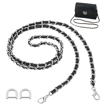 WADORN Purse Chains, PU Imitation Leather Bag Handles, with Alloy & Iron Bag D-Ring Screw Shackle Clasps, Platinum, Bag Handles: 110x0.8x0.45cm, 1pc, Clasp: 2.05x2.25x0.4cm, 2pcs