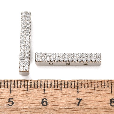 Brass Micro Pave Clear Cubic Zirconia Rectangle Spacer Bars(CU-H003-02P)-2