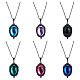 6Pcs 6 Colors Glass Oval Pendant Necklaces Set with Black Alloy Chains(NJEW-FI0001-46)-1