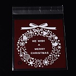 Rectangle OPP Cellophane Bags for Christmas, with Wreath Pattern, Dark Red, 14x9.9cm, Unilateral Thickness: 0.035mm, Inner Measure: 11x9.9cm, about 95~100pcs/bag(OPC-L001-34B)
