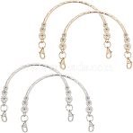 4Pcs 2 Colors Iron Bag Handle, with Lobster Clasps, Half Round with Floral Pattern, for Bag Accessories, Light Gold & Platinum, Mixed Color, 10.5x12.6x0.5cm, 2pcs/color(FIND-FH0001-97)