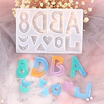 DIY Pendant Food-grade Silicone Molds, Resin Casting Molds, For UV Resin, Epoxy Resin Jewelry Making, Letter & Number & Geometrical shape, Mixed Patterns, 90x135x7.3mm, Hole: 1mm, Inner Diameter: 13~45x14~30mm(X1-SIMO-D002-01D)