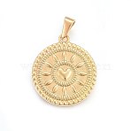 304 Stainless Steel Pendants, Flat Round with Heart, Golden, 28.5x25x2.5mm, Hole: 11x5mm(X-STAS-P211-28G)