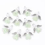 10Pcs Acrylic & Imitation Pearl Flower Angel Pendants, with Alloy Wings and Brass Findings, Antique Silver & Platinum, Lawn Green, 20mm, Hole: 2.2mm, 10pcs/set(PALLOY-YW00055-08)