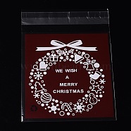 Rectangle OPP Cellophane Bags for Christmas, with Wreath Pattern, Dark Red, 14x9.9cm, Unilateral Thickness: 0.035mm, Inner Measure: 11x9.9cm, about 95~100pcs/bag(OPC-L001-34B)