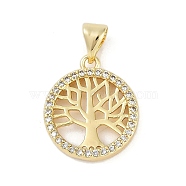 Rack Plating Brass Micro Pave Cubic Zirconia Pendants, Lead Free & Cadmium Free, Long-Lasting Plated, Tree of Life Charms, Real 18K Gold Plated, 17.5x14.5x2.5mm, Hole: 4.5x3mm(KK-H509-20G-01)