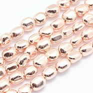 Electroplate Non-magnetic Synthetic Hematite Beads Strands, Grade AA, Long-Lasting Plated, Nuggets, Rose Gold Plated, 7x4~6.5mm, Hole: 1mm, about 57pcs/strand, 15.7 inch(40cm)(G-L485-17A-LRG)