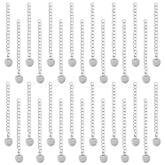 50Pcs 304 Stainless Steel Curb Chain Extender, End Chains with 202 Stainless Steel Flat Round Chain Tabs, Stainless Steel Color, 57~60mm(STAS-UN0053-98)