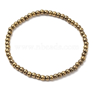 Synthetic Non-Magnetic Hematite Round Beaded Stretch Bracelets, Gold, Inner Diameter: 2-5/8 inch(6.56cm), Beads: 4.3mm(BJEW-E080-03B)