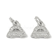 Brass Micro Pave Clear Cubic Zirconia Pendants, Car, with Jump Ring, Platinum, 9.5x10x1.5mm, Hole: 5.5mm(KK-S367-13A)