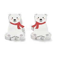 Christmas Printed Schima Wood Beads, Polar Bear, White, 21x17x8mm, Hole: 3.5mm(WOOD-G024-01B)