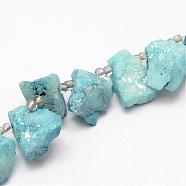 Electroplated Natural Agate Bead Strands, Druzy Agate, Nuggets, Dyed, Turquoise, 22~37x14~17x17~21mm, Hole: 1.5mm, about 8pcs/strand, 5 inch(G-G893-02)