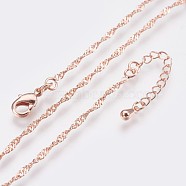 Long-Lasting Plated Brass Chain Necklaces, with Lobster Claw Clasp, Nickel Free, Real Rose Gold Plated, 18.1 inch (46cm), 1.5mm(X-NJEW-K112-11RG-NF)