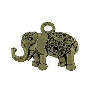 Elephant Tibetan Style Alloy Pendants, Cadmium Free & Lead Free, Antique Bronze, 29x33x7mm, Hole: 4.5mm, about 39pcs/570g(TIBEP-R344-54AB-LF)