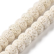 Natural Lava Rock Dyed Beads Strands, Rondelle, Floral White, 10x7~7.5mm, Hole: 1.6mm, about 55~56pcs/strand, 16.14''(41~41.5cm)(G-Z036-A01-04)