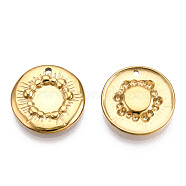 304 Stainless Steel Pendant Cabochon Settings, Flat Round, Nickel Free, Real 14K Gold Plated, Tray: 6mm, 15.5x2.5mm, Hole: 1.2mm(STAS-T060-47G)