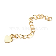 Rack Plating Brass Curb Chain Extender, End Chains with Heart Drop, Real 18K Gold Plated, 59mm(KK-Q807-09G)
