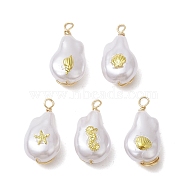 ABS Plastic Imitation Pearl Pendants, with Alloy Cabochons and Eco-Friendly Copper Wire, Mixed Shapes, 21~21.5x10.5~11x8~8.5mm, Hole: 1.5~2mm, about 5Pcs/Set(PALLOY-JF02601-01)