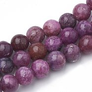 Natural Lepidolite/Purple Mica Stone Beads Strands, Spodumene Beads, Round, 8~9mm, Hole: 1mm, about 49~53pcs/strand, 15.7 inch~16.1 inch(G-T103-07)