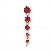 Rack Plating Brass Pave Cubic Zirconia Connector Charms, Cadmium Free & Lead Free, Five Flat Round Links, Real 18K Gold Plated, Deep Pink, 36x7.5x3.5mm, Hole: 0.6mm(KK-G458-02G-05)