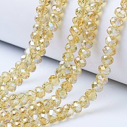 Electroplate Glass Beads Strands, AB Color Plated, Faceted, Rondelle, Light Khaki, 8x6mm, Hole: 1mm, about 63~65pcs/strand, 39~40cm(EGLA-A034-T8mm-B18)