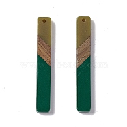 Opaque Resin & Walnut Wood Big Pendants, Rectangle Charms, Dark Green, 52x7x3.5mm, Hole: 1.8mm(RESI-M027-11D)