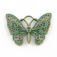 Butterfly Zinc Alloy Pendants, Cadmium Free & Nickel Free & Lead Free, Antique Bronze & Green Patina, 36x48x3mm, Hole: 8mm(PALLOY-R065-069-FF)