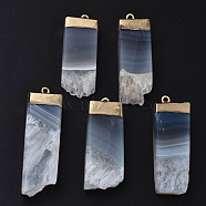 Natural Agate Pendants, with Golden Brass Findings, Rack Plating, Cuboid, 40~50x14.5~17x7.5~8.5mm, Hole: 1.8mm(G-Q998-038)