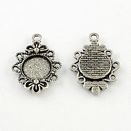 Tibetan Style Zinc Alloy Flower Pendant Cabochons Bezel Settings, Lead Free & Cadmium Free, Antique Silver, Oval Tray: 12mm, 29.6x20x4mm, Hole: 2.5mm, about 217pcs/500g(TIBEP-R334-247AS-RS)