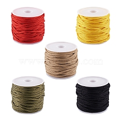 Jewelry 5 Rolls 5 Colors Braided Nylon Thread, Rattail Satin Cord, with 5Pcs Plastic Spools, Mixed Color, Thread: 2mm, about 10.94 Yards(10m)/roll, 1 roll/color; Spools: 37x44mm, Hole: 11mm, 5pcs(NWIR-PJ0001-01)