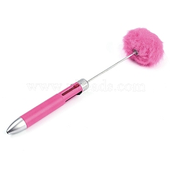 Plastic Ball-Point Pen, Iron Beadable Pen, with Pom Pom Ball, for DIY Personalized Pen, Hot Pink, 184~185x12.5mm(OFST-D288-01F)