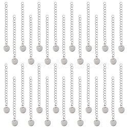 50Pcs 304 Stainless Steel Curb Chain Extender, End Chains with 202 Stainless Steel Flat Round Chain Tabs, Stainless Steel Color, 57~60mm(STAS-UN0053-98)