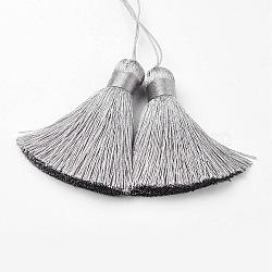 Nylon Tassels Big Pendant Decorations, Gray, 154mm(HJEW-L012-12)