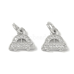 Brass Micro Pave Clear Cubic Zirconia Pendants, Car, with Jump Ring, Platinum, 9.5x10x1.5mm, Hole: 5.5mm(KK-S367-13A)