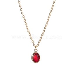 Glass Oval Pendant Necklaces, with Brass Cable Chains, Red, 18.19 inch(462mm)(NJEW-JN04928)