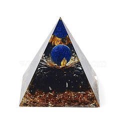 Orgonite Pyramid Resin Energy Generators, Reiki Natural Lapis Lazuli & Obsidian Chips Inside for Home Office Desk Decoration, 59.5x59.5x59.5mm(DJEW-D013-02A)