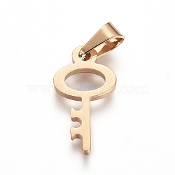 304 Stainless Steel Pendants, Key, Golden, 16.8x9x1.3mm, Hole: 6x3mm(STAS-I130-26G)