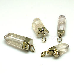 Natural Quartz Crystal Pointed Pendants, Rock Crystal, with Brass Findings, Faceted, Bullet, Clear, Platinum, 38~55x10~17mm, Hole: 7x5mm(G-M006-M03)