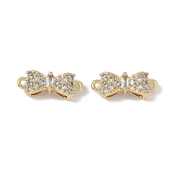 Brass Micro Pave Clear Cubic Zirconia Connector Charms, Bowknot, Real 18K Gold Plated, 14x5.5x4mm, Hole: 1.2mm(KK-S367-21A)