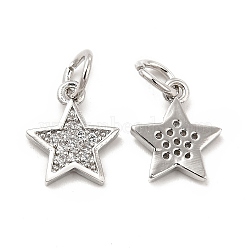 Brass Micro Pave Cubic Zirconia Charms, with Jump Ring, Star Charm, Platinum, 10x8.5x1.4mm, Hole: 2.5mm(KK-E068-VB247)