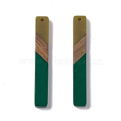 Opaque Resin & Walnut Wood Big Pendants, Rectangle Charms, Dark Green, 52x7x3.5mm, Hole: 1.8mm(RESI-M027-11D)