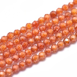 Cubic Zirconia Bead Strands, Round, Faceted, Orange, 2mm, Hole: 0.2mm, about 14.96 inch(38cm), 184pcs/strand(G-I224-A01)
