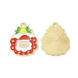 Christmas Alloy Enamel Pendants, Light Gold, Christmas Wreath Charm, Red, 22.5x18x1mm, Hole: 2mm(ENAM-D047-10LG-02)