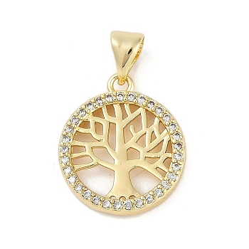 Rack Plating Brass Micro Pave Cubic Zirconia Pendants, Lead Free & Cadmium Free, Long-Lasting Plated, Tree of Life Charms, Real 18K Gold Plated, 17.5x14.5x2.5mm, Hole: 4.5x3mm