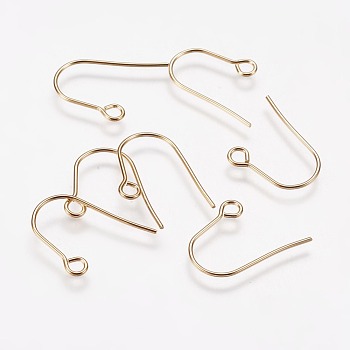 304 Stainless Steel Earring Hooks, Ear Wire, with Horizontal Loop, Light Gold, 14x12x0.7mm, Hole: 2mm