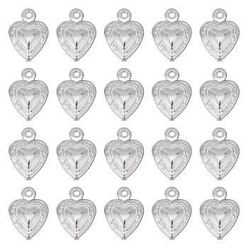 100Pcs 316 Surgical Stainless Steel Charms, Heart, Stainless Steel Color, 12x9x3.5mm, Hole: 1.2mm