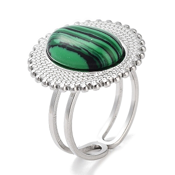 Ion Plating(IP) 304 Stainless Steel Ring, Adjustable Synthetic Malachite Rings, Sun, 20.5mm, Inner Diameter: Adjustable