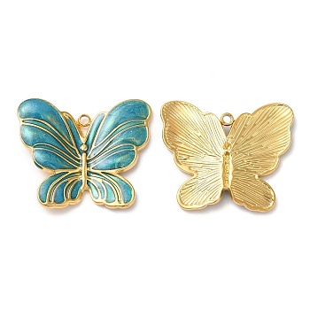 304 Stainless Steel Enamel Pendants, Real 18K Gold Plated, Butterfly Charm, Light Sea Green, 20x24x3mm, Hole: 1.4mm